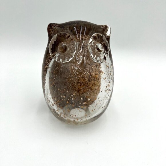 VINTAGE HAND-BLOWN gold flake glass owl art paper weight art collectable home de - Picture 1 of 13